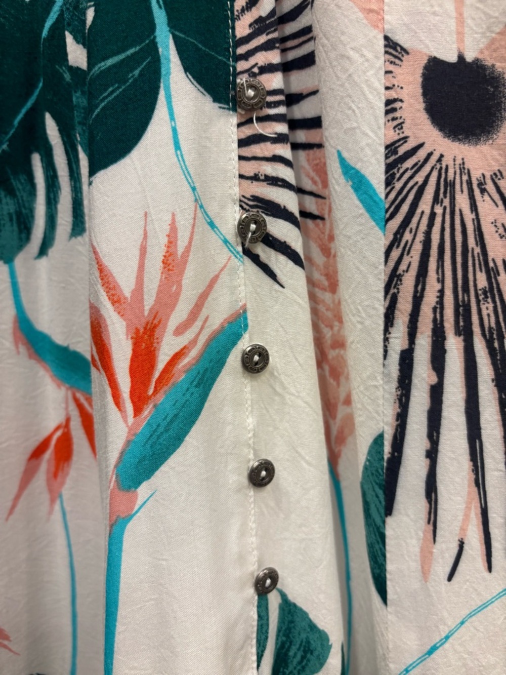 HOMMAGE Los Angeles Tropical Print Flowy Maxi Dress Open Back, Slit Front, M/L - Picture 6 of 9